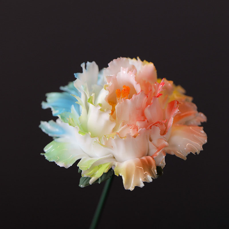 彩虹渐变牡丹花仿真花单支装饰花艺摆件家居客厅桌面假花瓷花香薰