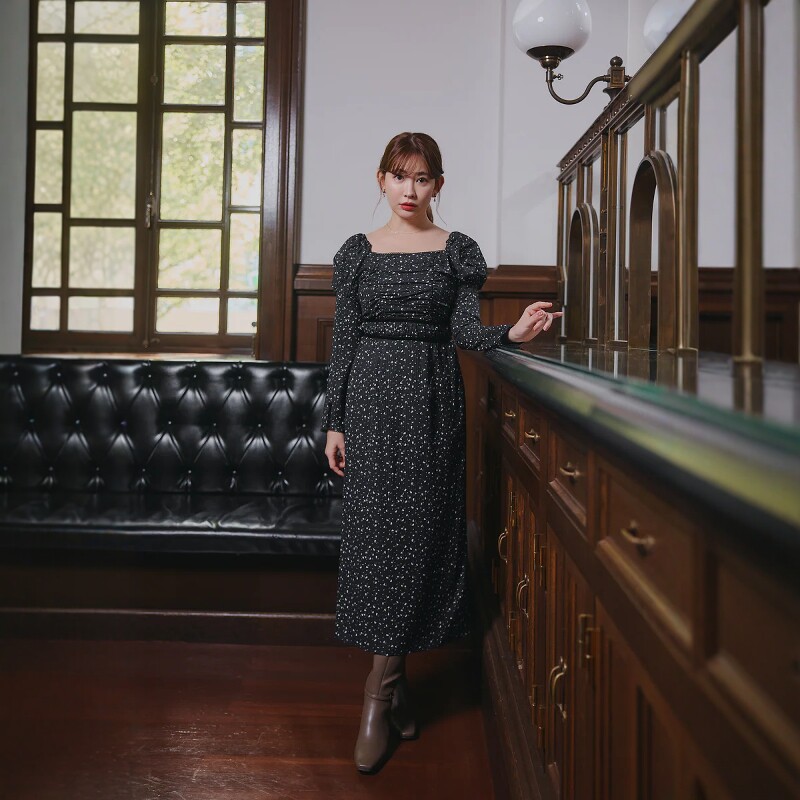 Her lip to 花漾泡泡袖雪纺连衣裙【日本直邮不 退 换】气质时尚