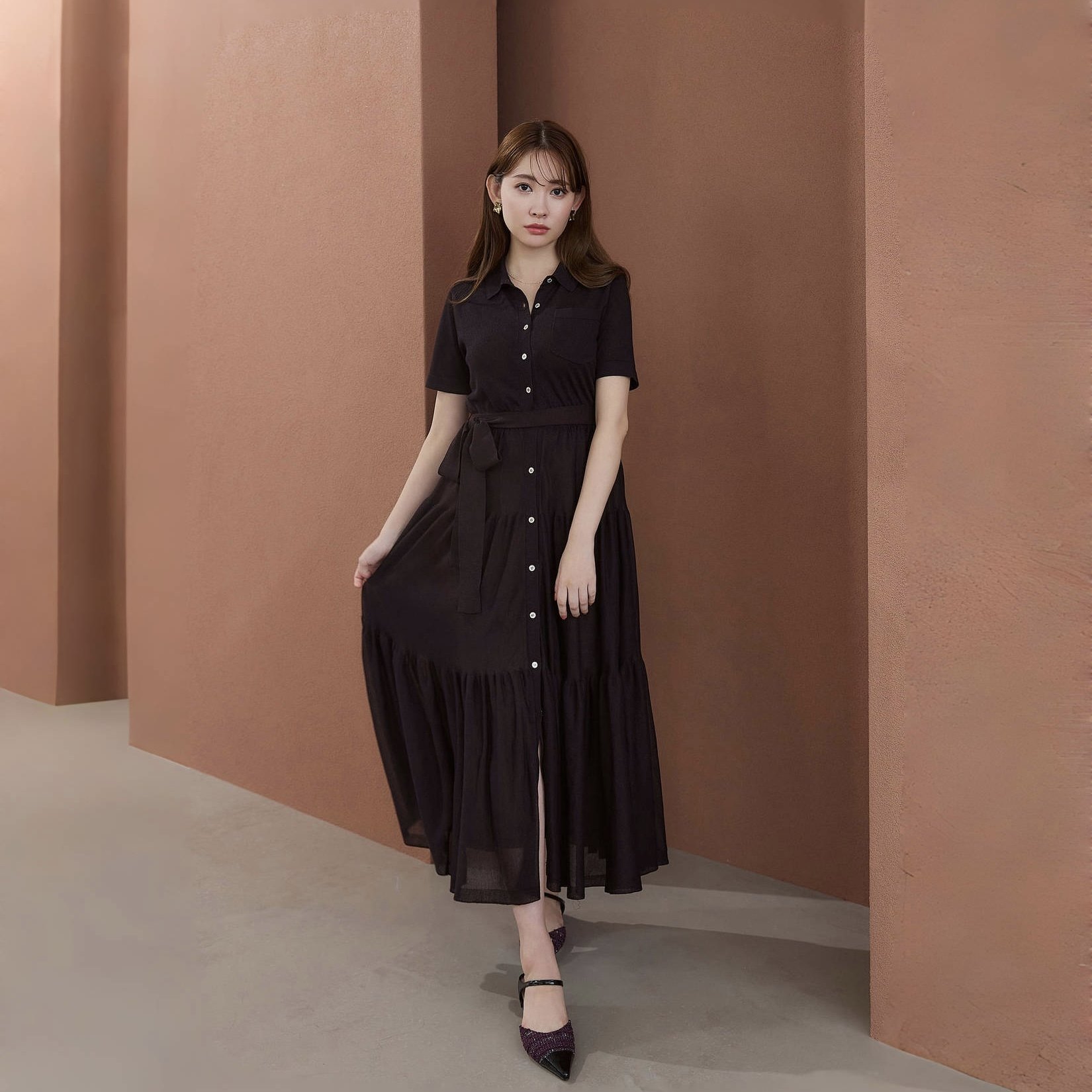 Her lip to 层次感针织连衣裙 日系撞色高级气质时尚优雅宽松小众