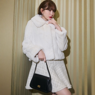 Her lip to 冬日之恋人造毛皮大衣 柔粉色 冰雪白 气质优雅千金风