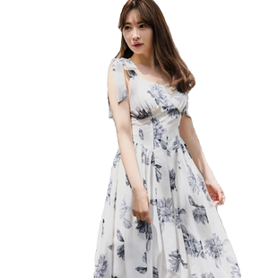 Her lip to 无袖向日葵印花连衣裙 优雅气质时尚日系简约小香风