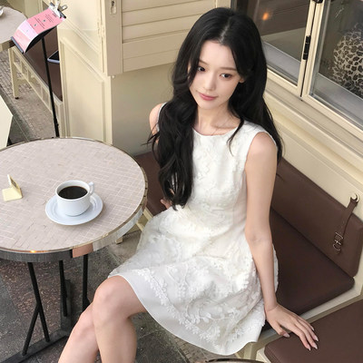 miu系千金风提花刺绣吊带裙女春夏小个子高级感无袖A字短裙