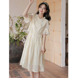 森女甜美部落夏季新中式雪纺连衣裙女夏国风少女小个子超仙中长裙