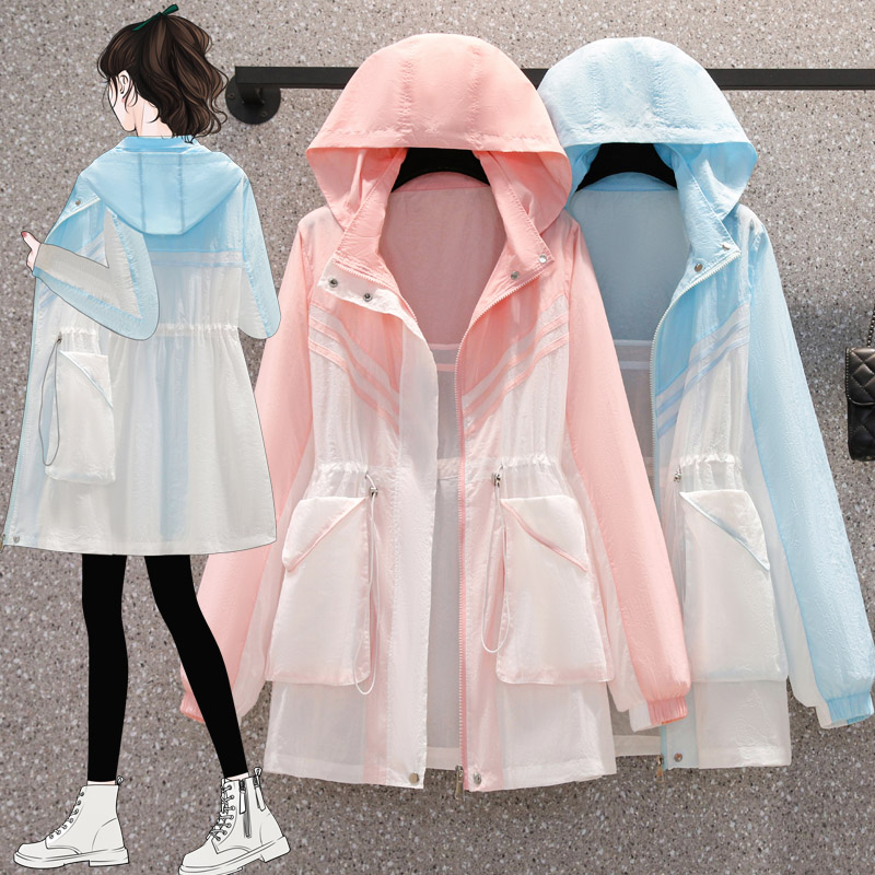 中长款轻薄防晒服女减龄夏季新款港风大码胖MM冰丝旅游防晒衣外套