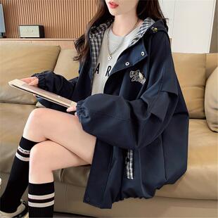 少女春装2026新款韩系连帽风衣外套初高中学生学院风时尚夹克上衣