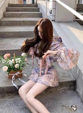 重工zim系列套装女2025早春季新款高级印花连帽短上衣短裤两件套