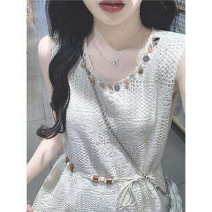 波西米亚镂空背心连衣裙女夏假两件超好看独特漂亮绝美度假风长裙