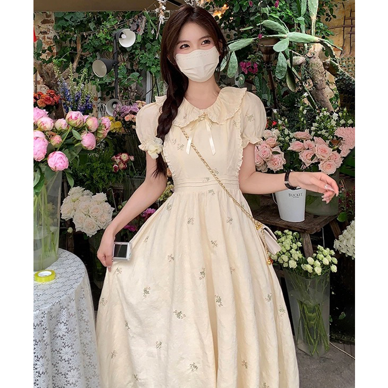 少女学院风森系碎花连衣裙2025夏季新款初高中学生甜美娃娃领裙子