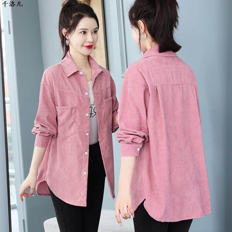2025年春装新款韩版通勤设计感小众灯芯绒上衣轻熟风休闲长袖衬衫,女装/女士精品,衬衫,淘宝优惠券,粉丝福利购,淘宝优惠卷