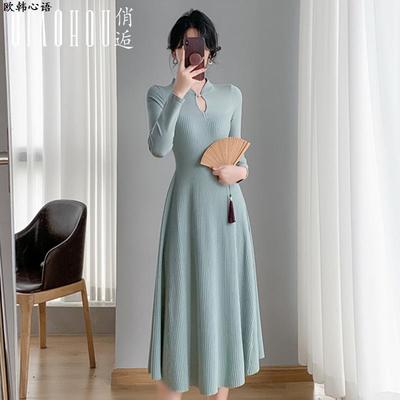 新中式针织毛衣裙女秋冬国