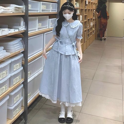 夏日穿搭套装裙15中学生13少女12岁大童娃娃衫半身裙两件套连衣裙