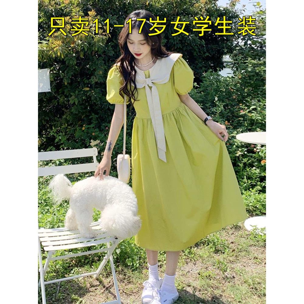 小清新甜美连衣裙少女夏装2025新款初中高中学生学院风海军领长裙