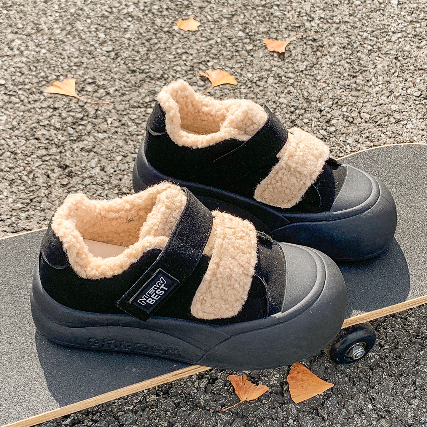 懒人魔术贴加绒保暖棉鞋