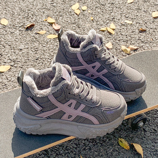 子配阔腿裤 加厚加绒厚底老爹鞋 冬加棉高帮黑色运动鞋 2025新款 女款