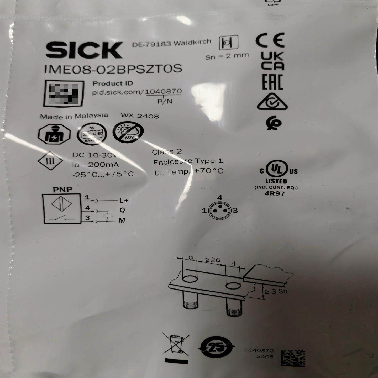 IME08-02BPSZT0S-电感式接近开关-Sick 西