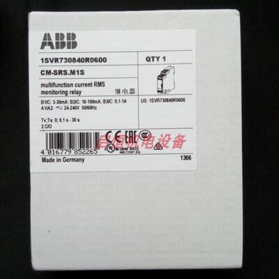 ABB单相电流监视器 CM-SRS.M1S， 2c/o， 3mA-1A， 24-240VAC/DC