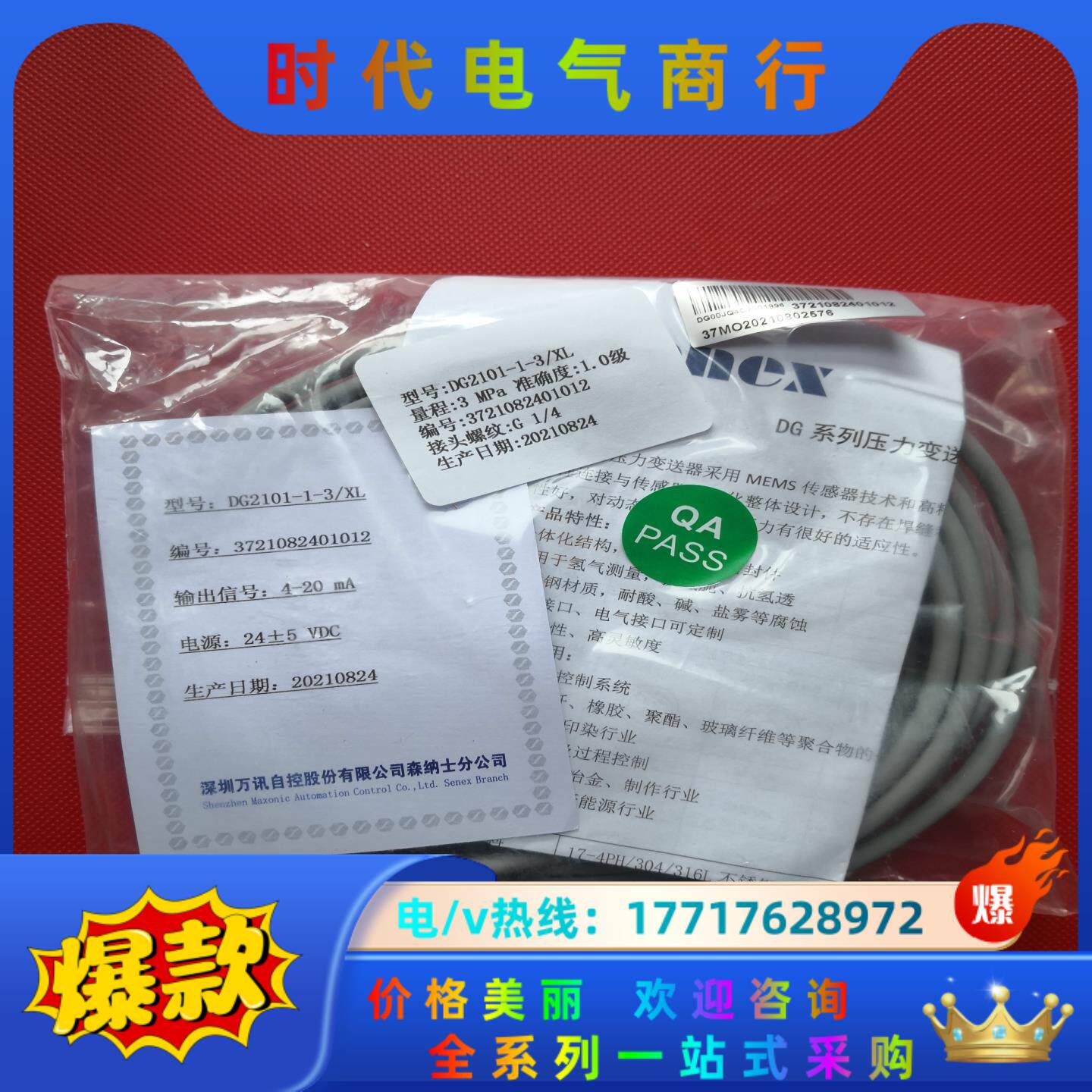 森纳士压力变送器 3MPa G1/4 DG2101-1-3/