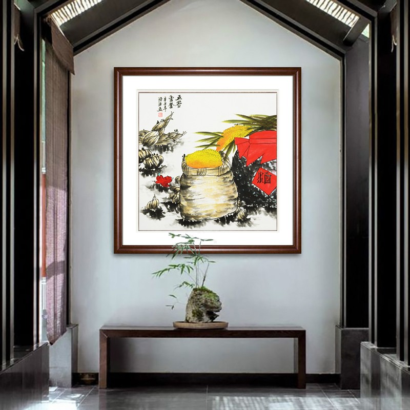 五谷丰登饭店酒楼装饰壁画新中式手绘花鸟国画餐厅吉祥挂画牡丹画图片