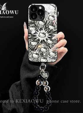 适用苹果13proma漫画凯迪猫6/7plus钛灰电镀玻璃壳17pro中国风苹果11新款复古x/xr手机壳iphone15/16手机壳