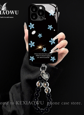 蓝色小花适用红米k80简约小米17/17promax钛灰电镀玻璃壳civi5pro国风note13/14pro+新款复古turbo4pro手机壳