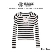 迪家海军领领口钩针条纹针织衫 欧阳娜娜同款 米公子 375g