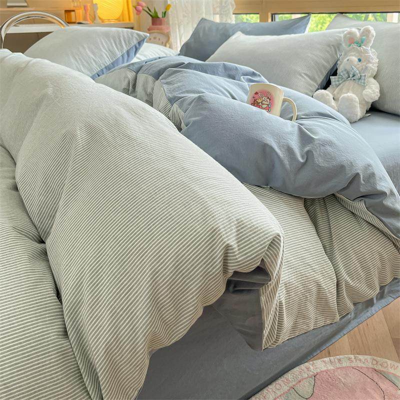 A类全棉色织水洗四件套简约纯棉条纹被罩套床单床笠床上用品三,床上用品,床品套件/四件套/多件套,淘宝优惠券,粉丝福利购,淘宝优惠卷