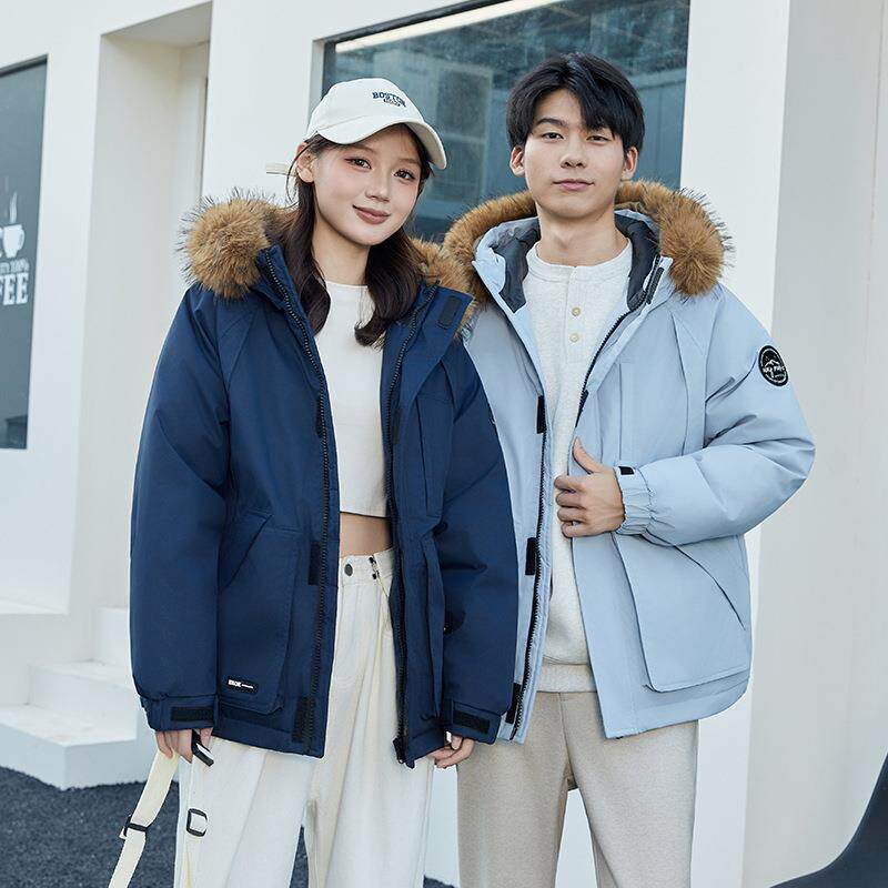嘉兴羽绒服新款女短款棉服冬季加厚大毛领派克工装情侣外套2025