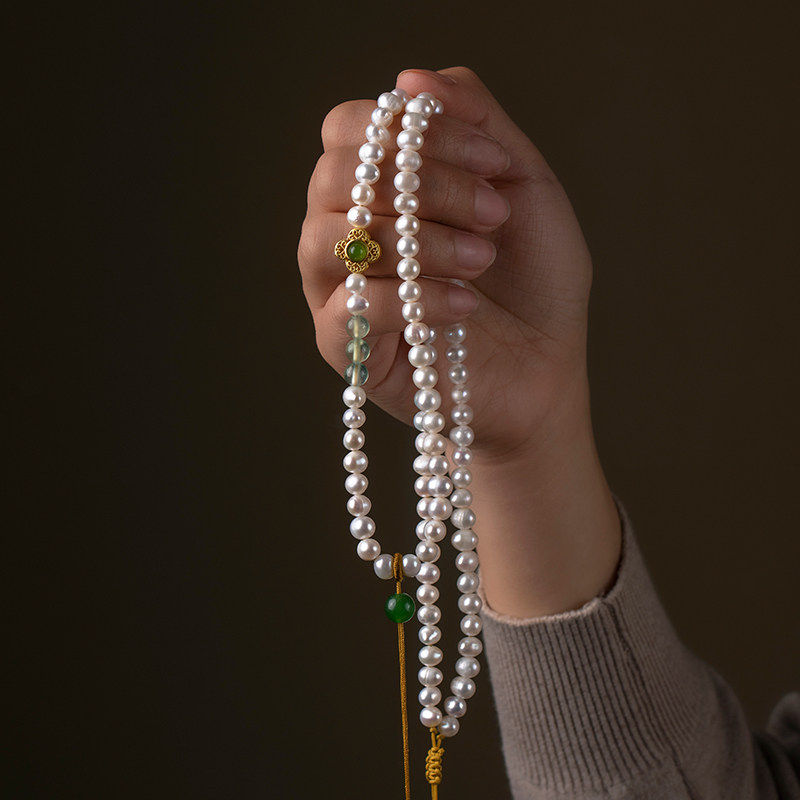 珍珠母贝编绳项链6mm全珠链挂绳