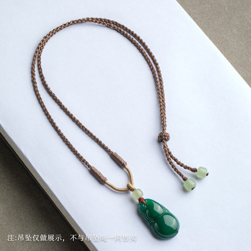 手工编织棉线和田玉吊坠 可调节翡翠玉坠挂绳 平安扣玉佩佛挂件项