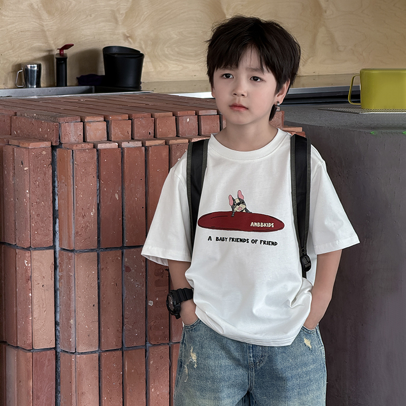 男童夏季可爱字母小狗短袖T恤潮