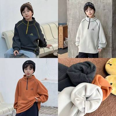 女童冬季双面毛绒半高领卫衣