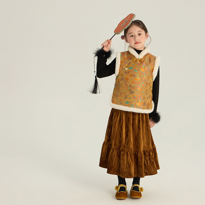 Yumi妈女童拜年服马甲冬季中国风旗袍裙新中式夹棉背心裙25M195,童装/婴儿装/亲子装,套装,淘宝优惠券,粉丝福利购,淘宝优惠卷
