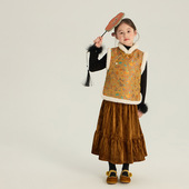 Yumi妈女童拜年服马甲冬季 中国风旗袍裙新中式 夹棉背心裙25M195