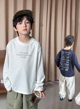 Yumi妈男童秋装百搭字母上衣雪花棉舒适宽松长袖T恤25F116