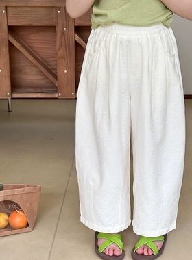 Yumi妈纯色韩版休闲裤儿童夏装薄款裤子女童百搭凉感长裤 25C154