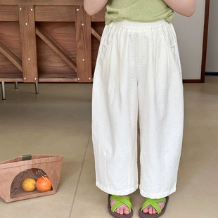 薄款 褲 休閑褲 子女童百搭涼感長褲 25C154 兒童夏裝 Yumi媽純色韓版