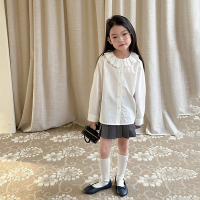 女童莱赛尔棉蕾丝白衬衫