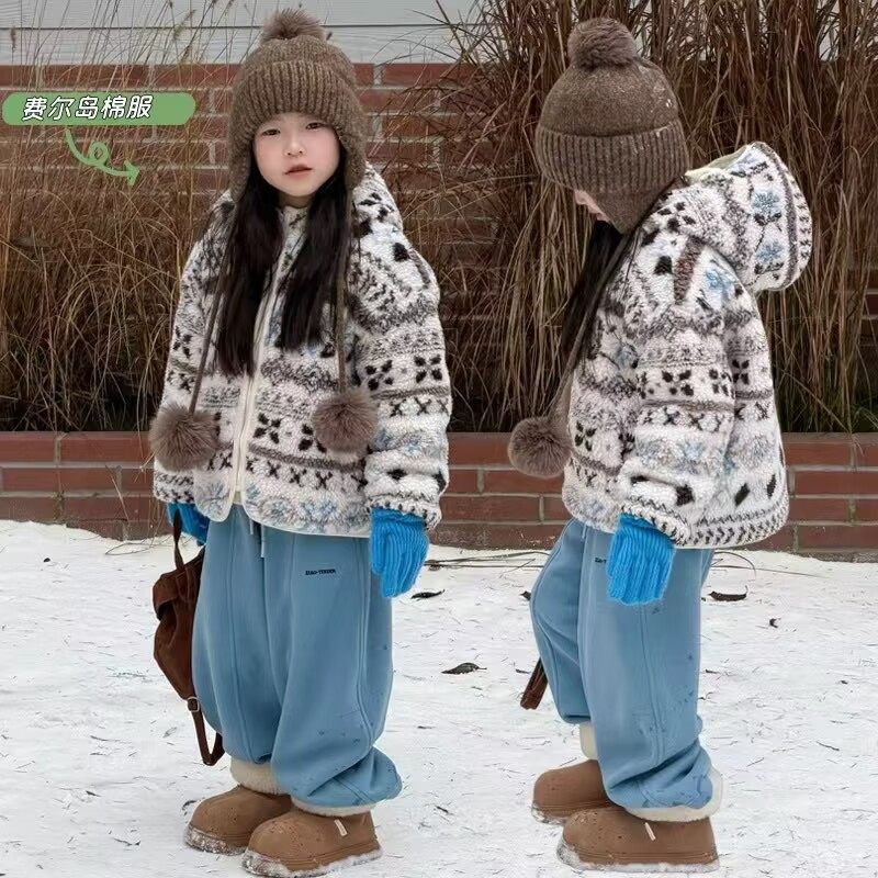 Yumi妈儿童冬装浪漫费尔岛提花棉服女童保暖夹棉连帽外套25K067,童装/婴儿装/亲子装,普通外套,淘宝优惠券,粉丝福利购,淘宝优惠卷
