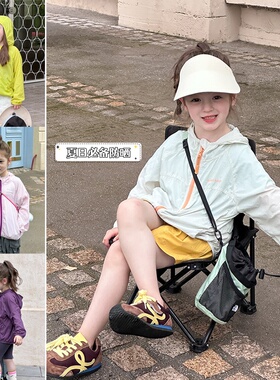 Yumi妈儿童夏季轻薄连帽防晒衣外套休闲洋气撞色防晒服潮 25C148