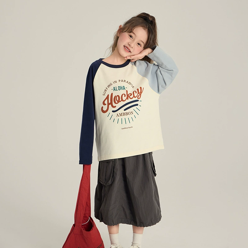 Yumi妈中大童字母插肩袖T恤儿童休闲上衣宽松打底衫潮 25A131