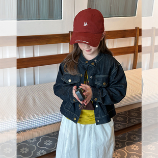 Yumi妈儿童秋装 洋气休闲帅气立领女童牛仔夹克外套上衣25F008 韩版