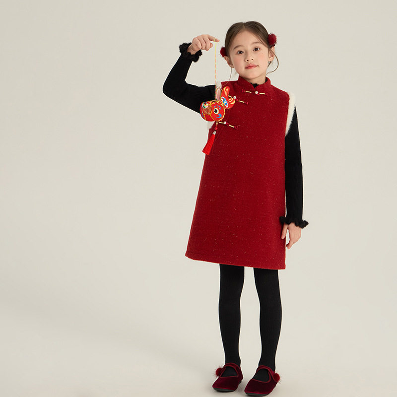 Yumi妈女童冬季红色盘扣旗袍裙新中式拜年服国风保暖背心裙25M191,童装/婴儿装/亲子装,连衣裙,淘宝优惠券,粉丝福利购,淘宝优惠卷