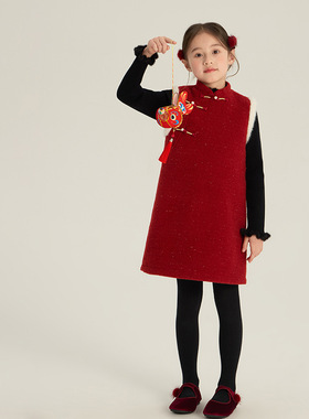 【冬装88折上新】女童盘扣旗袍裙新中式拜年服国风背心裙25M191