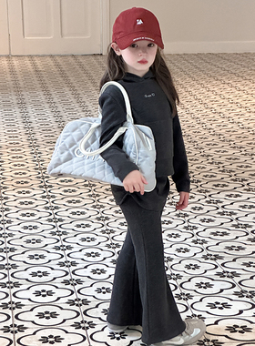 Yumi妈羊毛双面绒儿童款秋装女童喇叭裤裙裤两件套装25F013