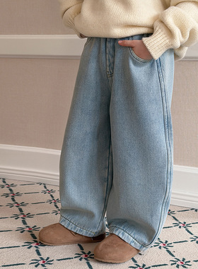 Yumi妈冬季儿童加厚保暖复合180g奥粒绒女童复古弯刀牛仔裤25K072