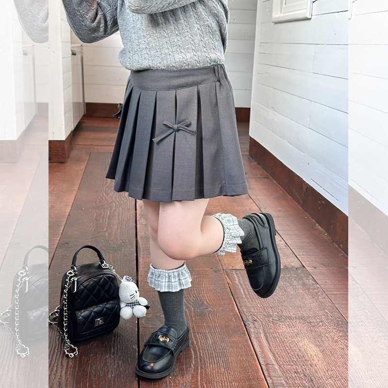 女童辣妹风立体蝴蝶结百褶裙