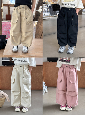 Yumi妈24S030   男女童休闲帅气褶皱工装裤儿童帅气口袋收口长裤