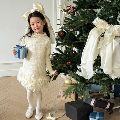 Yumi妈小香风公主花羽毛背心裙