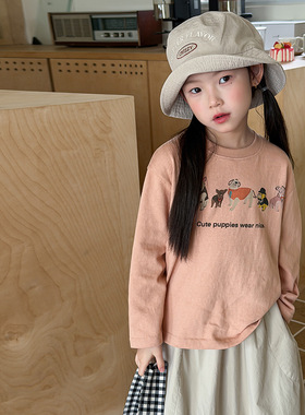 Yumi妈儿童春季后背小狗印花女童长袖T可爱童趣印花打底衫26A015