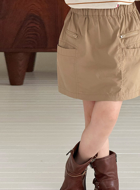 Yumi妈   儿童时髦工装短裙女童裙子休闲百搭口袋半身裙 25E053